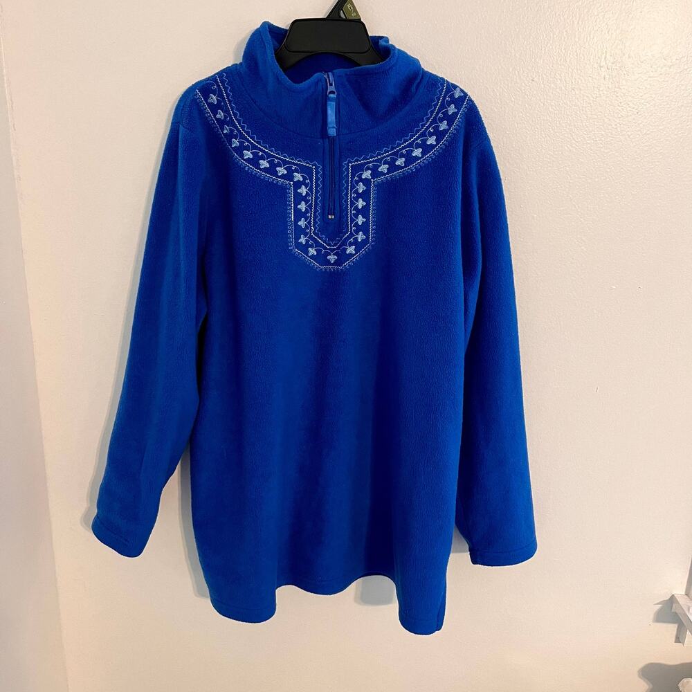 White Stag Plus Fleece Jacket Womens Size 16W Blue Vintage Embroidered Pullover